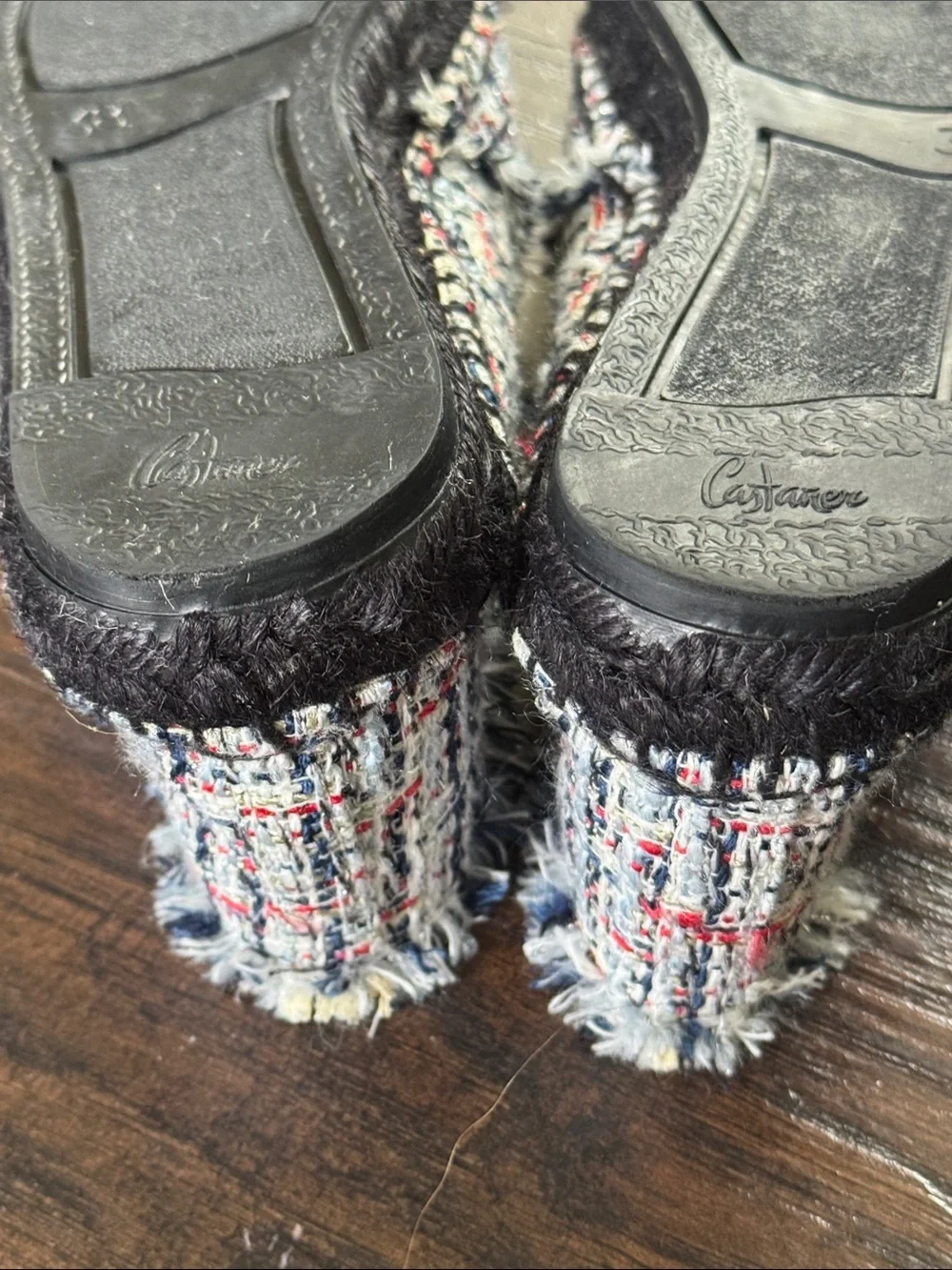 Castaner Multicolor Tweed Espadrille Flats with Black Cap Toe